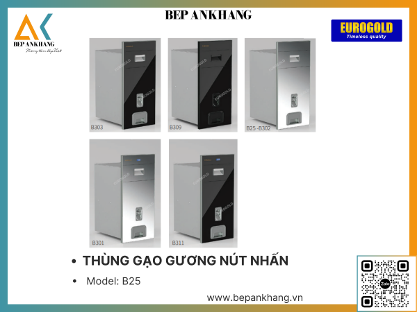 THÙNG GẠO GƯƠNG NÚT NHẤN EUROGOLG B25 - 250MM - MÀU BẠC